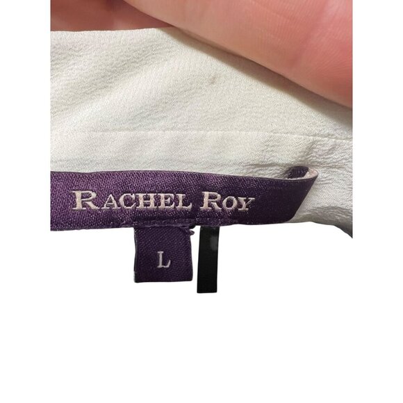 RACHEL ROY Silk Button-Down Shirt Women Large Geometric Print  Colorblock Office - Picture 7 of 10